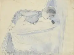 Paul César Helleu, Femme au dessus du berceau, aquarelle et mine de plomb sur papier