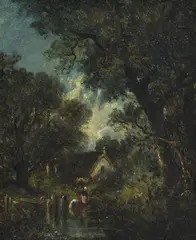 Léon-Victor Dupré, Lavandières au bord d'un étang, huile sur toile