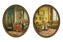 Eugène Deully, Intérieurs, paire d'huiles sur panneau