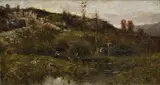 Adolphe Appian, Paysage de campagne animé, huile sur toile