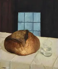 Carlo Varese, Nature morte au pain, huile sur panneau