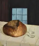 Carlo Varese, Nature morte au pain, huile sur panneau