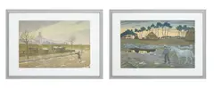 Henri Rivière, Paysages, paire de lithographies couleur, 1 signée et 1 monogrammée dans la plaque