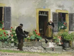Le facteur by Jules Rene Herve, huile sur toile, sold Jun 2023