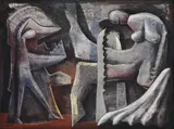 Max von Moos, Waffengeklirr, 1952, tempera sur panneau