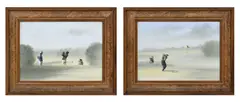 Alain Gaudin, Golfeurs, 1987, paire d'aquarelles sur papier