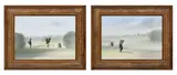 Alain Gaudin, Golfeurs, 1987, paire d'aquarelles sur papier