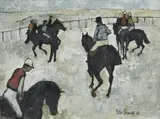 Peter Davies, Chevaux au paddock, 1961, huile sur carton toilé