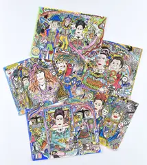 Carol Bailly, Frida Kahlo, 5 dessins, encre, aquarelle, feutre, pastel et stylo sur papier