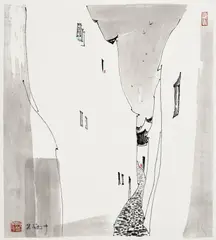 Wu Guanzhong, Alley Way, bois gravé