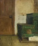 Albert Anker, Intérieur avec fourneau et porte, 1962, huile sur toile