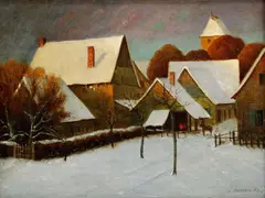 J. Roesocke, Kováčska dieľňa v zime, 1923, olej na plátne