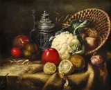 Fanny Minns, Zátišie so zeleninou, 1880, olej na plátne