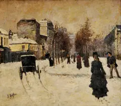 James Redfern, Bulvár v zime, okolo 1910, olej na plátne
