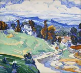 Václav Jícha, Krajina, okolo 1940, akvarel na papieri