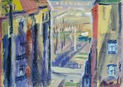 Ernest Špitz, Pohľad z okna, okolo 1957, tempera na papieri