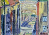 Ernest Špitz, Pohľad z okna, okolo 1957, tempera na papieri