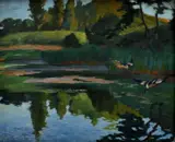 Péter Gyula Kern, Kačky nad rybníkom, 1936, olej na dreve