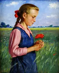 Oszkár Glatz, Dievčatko s vlčím makom, okolo 1940, olej na plátne