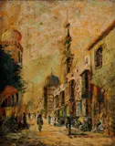 Bela Bacskay, Orientálne mesto I., okolo 1910, olej na kartóne