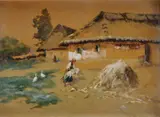 Na dedinskom dvore I. by Antal Neogrády, okolo 1920, akvarel na papieri, sold Dec 2009