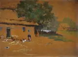 Na dedinskom dvore II. by Antal Neogrády, okolo 1920, akvarel na papieri, sold Dec 2009