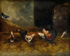 K. Péchy, Na sedliackom dvore, okolo 1920, olej na plátne