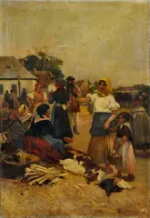 Lajos Deák Ébner, Hydinový trh (autorský variant), po 1885, olej na plátne
