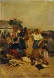Lajos Deák Ébner, Hydinový trh (autorský variant), po 1885, olej na plátne