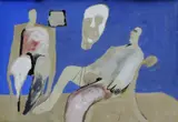 V interiéri by Milan Paštéka, okolo 1975, tempera, tuš na papieri, sold Dec 2009