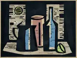 Andrej Barčík, Zátišie s mesiacom, 1958, farebný drevoryt na papieri