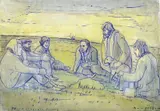 Peter Bartoš, Tu.-v strednej Európe /Pasenie ovečky na veľkonočný pondelok/, 2002, kresba perom, temperou na xeroxe
