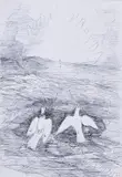 Peter Bartoš, Let k božej pravde, 2009, kresba perom na papieri