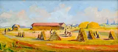 Žatva by Karol Ondreička, 1958, tempera na papieri, sold Oct 2009