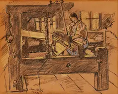 Jan Hála, Tkáčka, 1924, ceruza, beloba na papieri