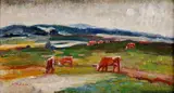 Návrat z poľa by Mária Medvecká, 1973, olej na plátne, sold Oct 2009