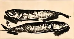 Dva údenáče by František Studený, okolo 1960, kresba štetcom tušom na papieri, sold Oct 2009