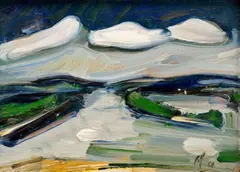 Dunaj za internátom by František Studený, 1968, olej na kartóne, sold Oct 2009
