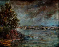 Juraj Krutek, Pohľad na bratislavský prístav, okolo 1940, olej na kartóne