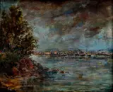 Juraj Krutek, Pohľad na bratislavský prístav, okolo 1940, olej na kartóne