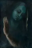 Edita Spannerová, Zamyslená v modrom, 1946, pastel na kartóne