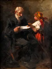 Lajos Jámbor, Starec a dievča, okolo 1930, olej na plátne