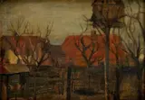 Palugyay Zolo, Dvor s holubníkom, okolo 1930, olej na kartóne