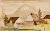 Miloš Alexander Bazovský, Domy pod horou, okolo 1948, akvarel, ceruza na papieri