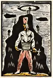 Ernest Zmeták, Jánošík, 1962, farebný drevorez na papieri