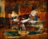 Bertalan Karlovszky, V salóne /štúdia/, 1890, olej na dreve