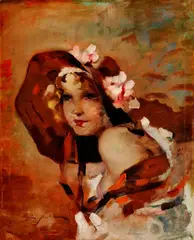 Dáma v klobúku by Vígh Bertalan, okolo 1920, olej na plátne, sold Oct 2009
