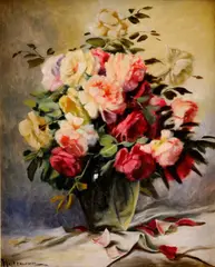 Gyula Heitzmann, Kytica ruží vo váze, okolo 1910, olej na plátne