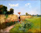 Gyula Zorkóczy, Dáma s cerveným slnecníkom, okolo 1915, olej na plátne