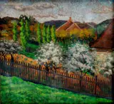 Izsák Perlmutter, Dedinská záhrada, okolo 1920, olej na dreve